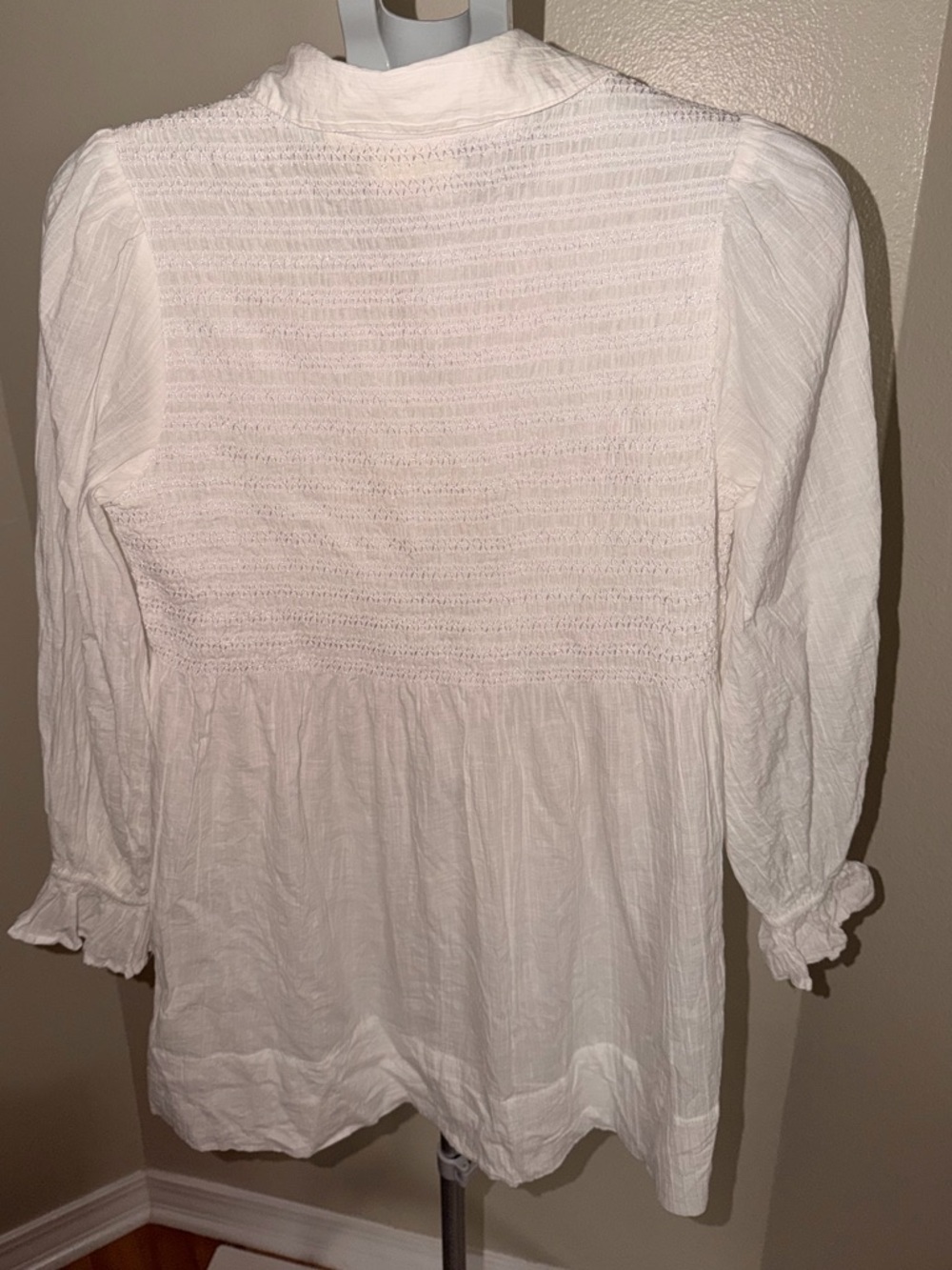 Anthropologie Maeve White Smocked Tunic Blouse - Picture 5 of 10